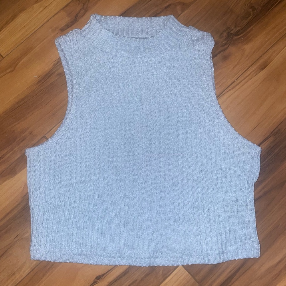 jersey ribbed cropped tank with high neck • baby blue